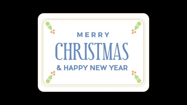 Label of Merry Christmas and Happy new Year, animated illustration for postcard or greeting.