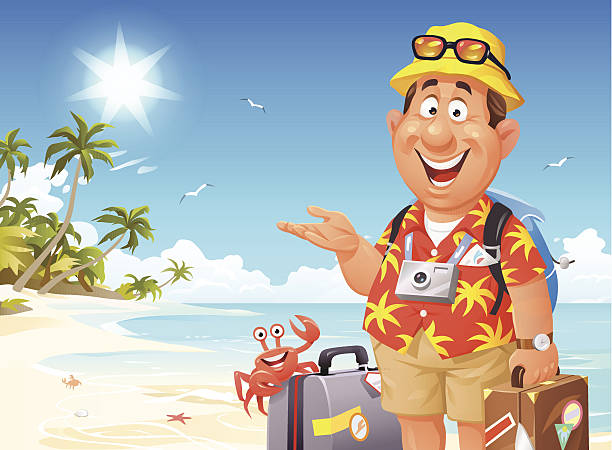 właśnie pojawił się w raju - travel suitcase hawaiian shirt people traveling stock illustrations