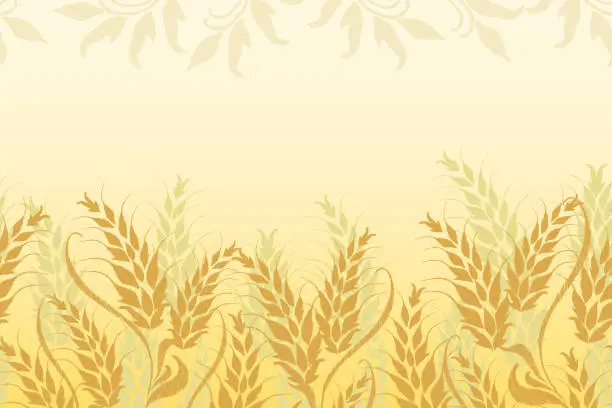 Vector illustration of Golden Wheat Barley Frame Border background. Wheat barley field design for Harvest festival, beer festival poster with copy space. Vector illustration.