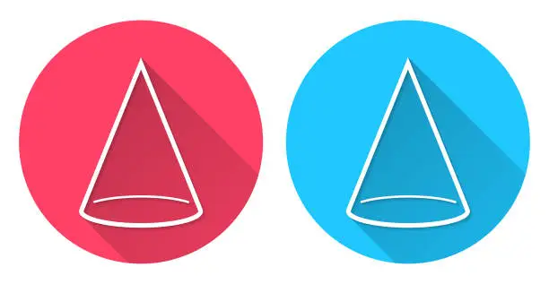 Vector illustration of Cone. Round icon with long shadow on red or blue background
