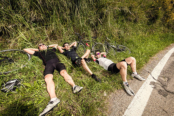 Lazy cyclist resting during a competition