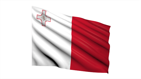 3d illustration flag of Malta. Malta flag waving isolated on white background with clipping path. flag frame with empty space for your text.