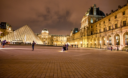 Paris - December 2012: Louvre area at night.