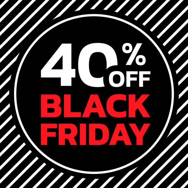 ilustrações de stock, clip art, desenhos animados e ícones de black fraday sale banner. 40% price off discount label, tag or sign. marketing, advertising, promotion design template with 40 percent off. vector illustration. - 12026