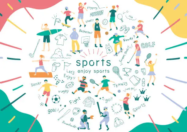 Vector illustration of set illustration of people enjoying various sports