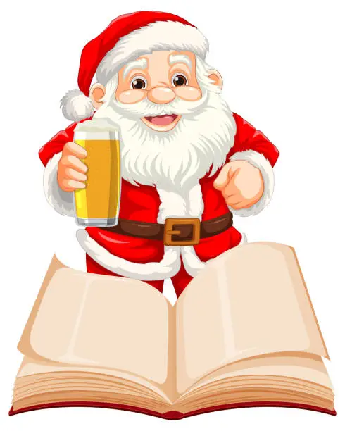 Vector illustration of Cheerful Santa Claus Cartoon Character Enjoying a Pint