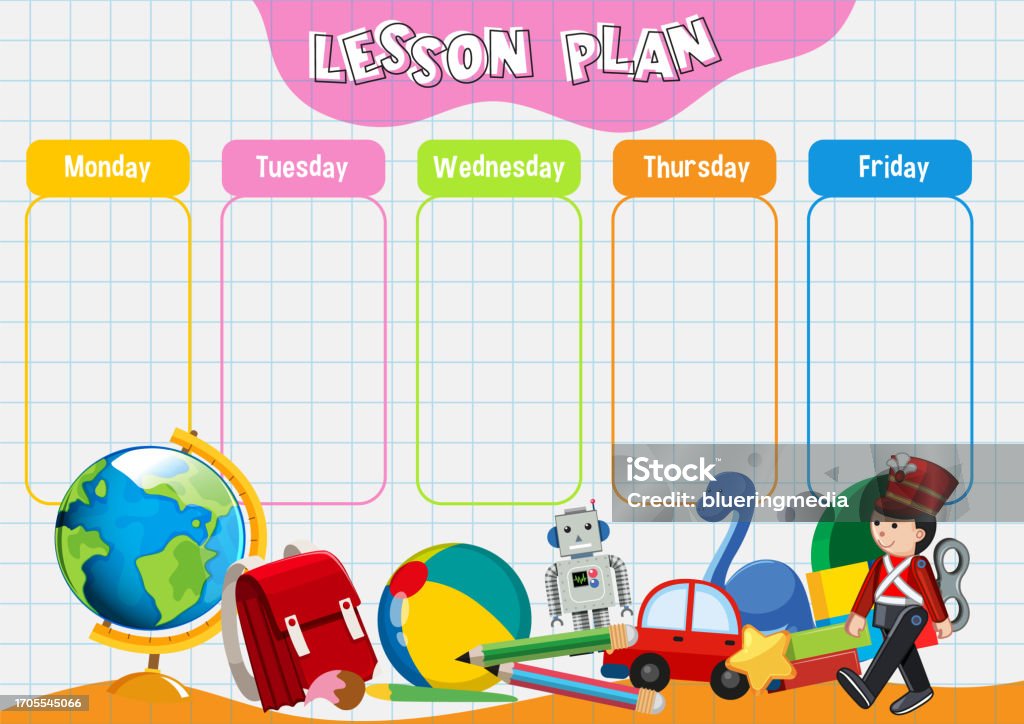Project Lessoncliaprt Weekly Lesson Plan Template With Children Toys Stock Illustration ...