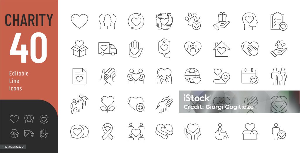 Charity Line Editable Icons set. - Bez autorských poplatků Počítačová ikona - Ortografický symbol vektorové obrázky Charity Line Editable Icons set. - Bez autorských poplatků Počítačová ikona - Ortografický symbol vektorové obrázky