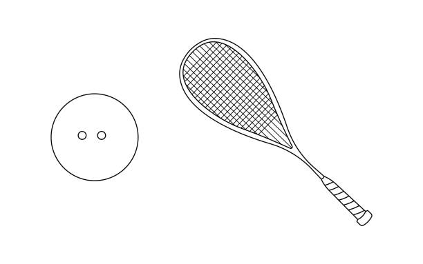 ilustrações, clipart, desenhos animados e ícones de desenho da mão desenho animado ilustração vetorial raquete de squash e bola ícone de esporte isolado no fundo branco - squash racket