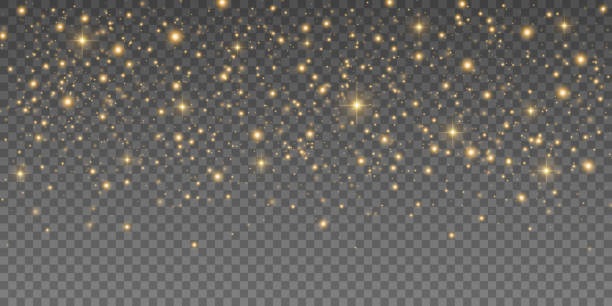 Falling abstract lights isolated on transparent background. Magical golden particles with stardust. Vector illustration. EPS 10.