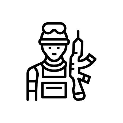 Icon for soldier, fighter, commando, trooper, veteran, military, weapon, rifle, army, police, guard, officer, defense