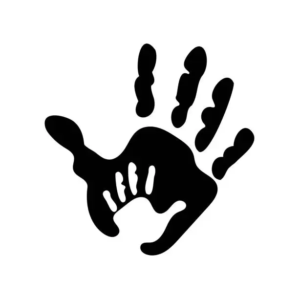 Vector illustration of Black vector handprint with another hand shape in the middle.