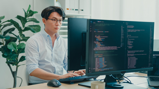 Asian Developer Young Asian Man Software Developers Using Computer To Write Code ...