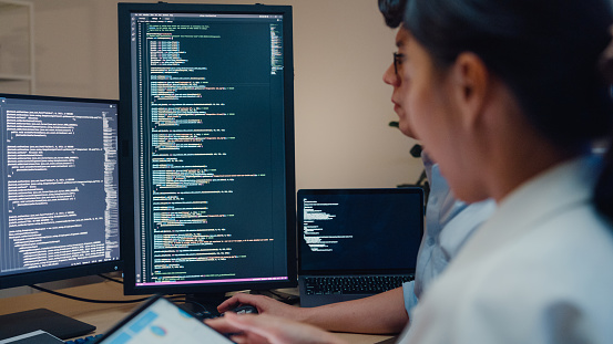 Closeup Group Of Asian People Software Developers Using Computer To ...