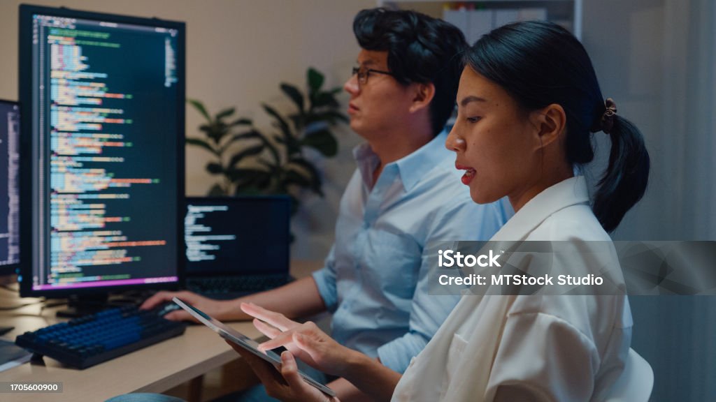 Asian Developer Group Of Asian People Software Developers Using Computer To Write Code ...