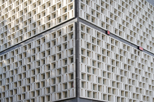 Brutalist Architecture Building Corner With Concrete Geometric Facade Hannover Germany