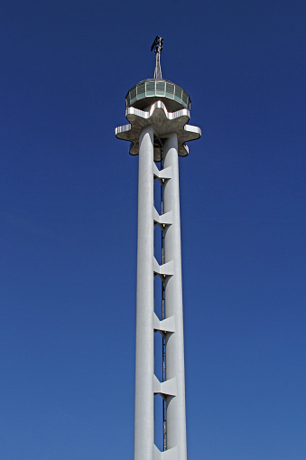 Observation Deck at Top of Hermes Tower on the Hanover Fairground Landmark Sunny Spring Day Germany