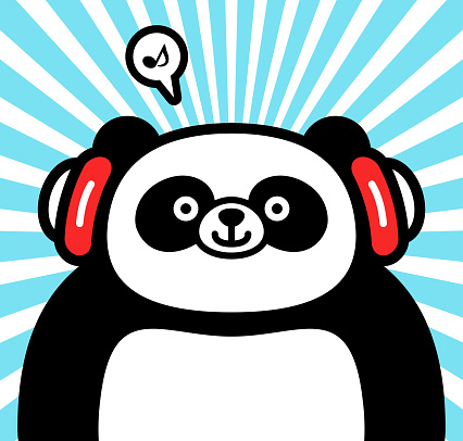 Animal characters vector art illustration.
Cute character design of a panda wearing headphones.