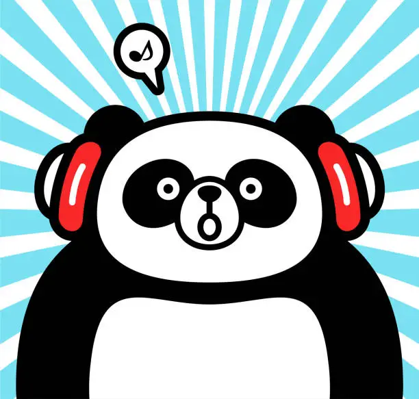 Vector illustration of Cute character design of a panda wearing headphones