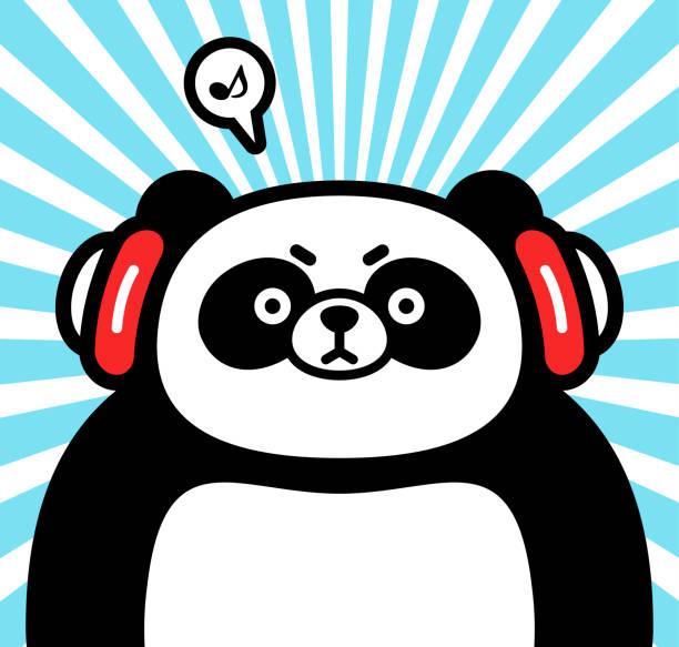 cute character design of a panda wearing headphones - spotify stock illustrations