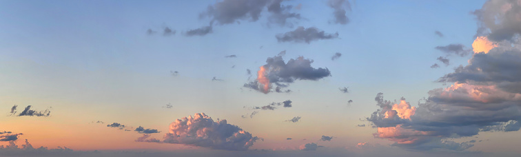 Pastel sunset background. Beautiful sky with cloud. Atmosphere panoramic cloudscape skyline
