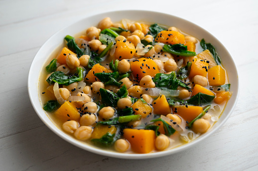 Stewed chickpeas with spinach and pumpkin..