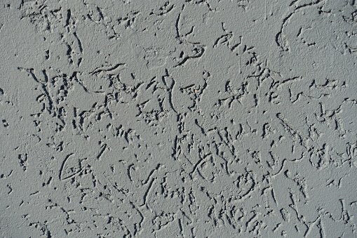 Surface of gray wall with stucco worm swirl finish