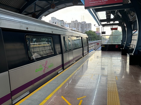 Bangalore,Karnataka,India-September 27, 2023: Exclusive shots of Namma metro station in MG road,Bengaluru which is very busy