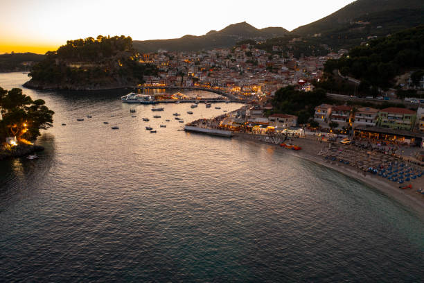 Aerial drone view of Parga in Greece