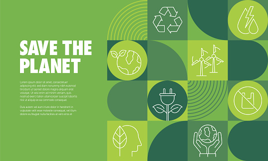 Save The Planet Banner Design Vector Illustration. Environment, Renewable Energy, Clean Energy, Zero Waste.