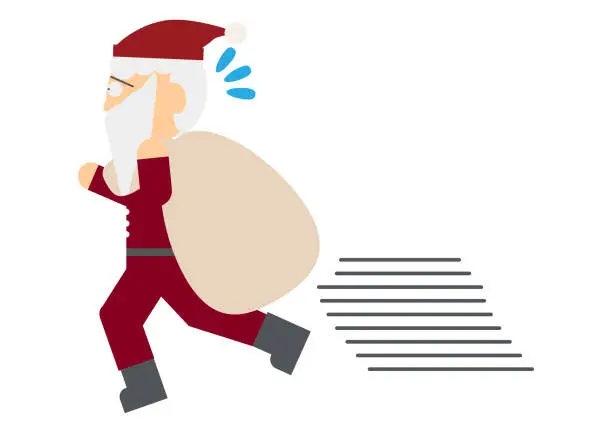 Vector illustration of Santa Claus running in a hurry