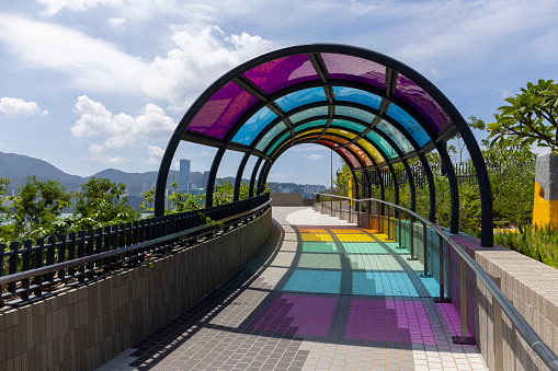 2023 Sept 28,Hong Kong.Beautiful rainbow tunnel building in outdoor.