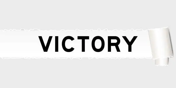 Vector illustration of Ripped gray paper background that have word victory under torn part