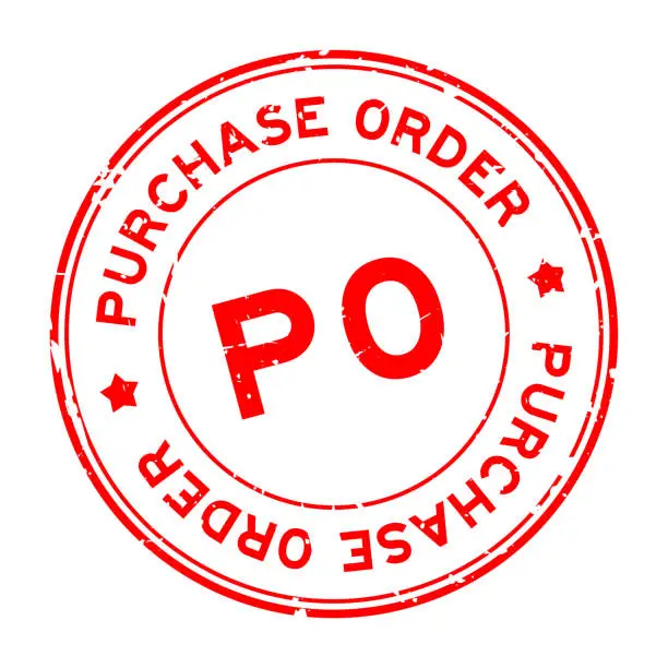 Vector illustration of Grunge red PO purchase order word round rubber seal stamp on white background