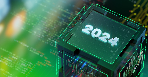 Year 2024 futuristic 3D render. Modern colours. WEB 3.0 colours.