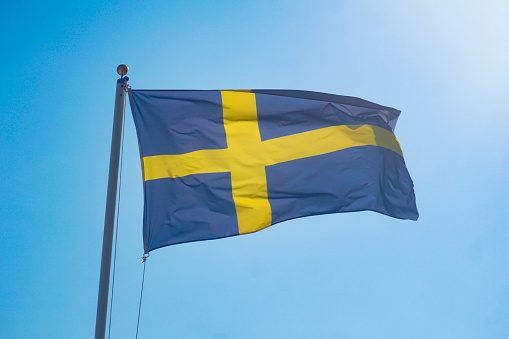 Flag of Sweden waving in the wind.