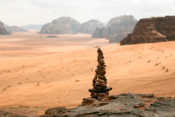 Rock cairn in Wadi Rum desert in Jordan.