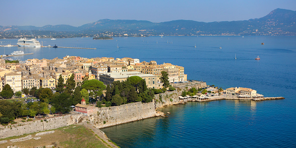 Looking from the small village of Vico Equense towards Mount Vesuvius over the bay of Naples. The eruption of Mount Vesuvius in AD 79 destroyed the Roman cities of Pompeii, Herculaneum as well as several other settlements. until today the Vulcano ist still active.