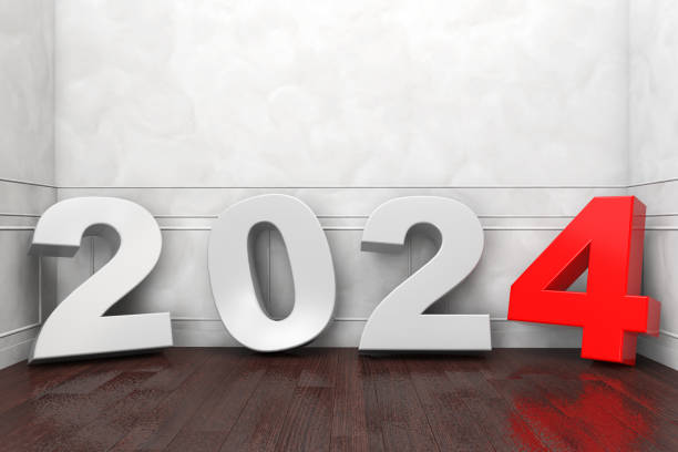 2024 New Year Sign in Empty Room. 3d Rendering