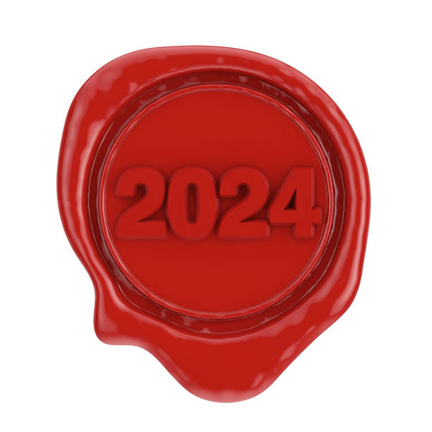 Red Wax Seal with 2024 New Year Sign. 3d Rendering