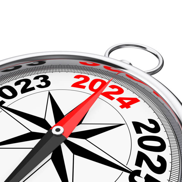 istock Direction to New 2024 Year Conceptual Compass Closeup. 3d Rendering 1705803113