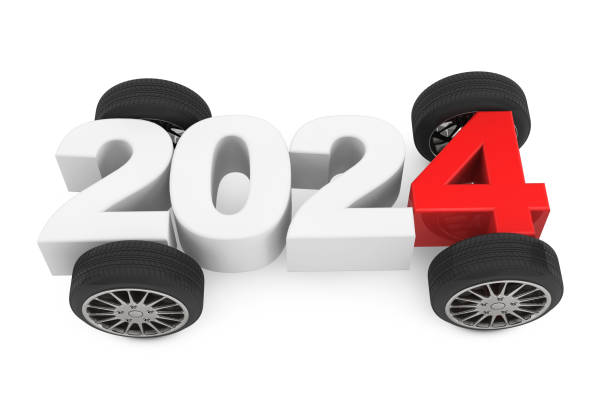 istock 2024 Year Concept with Car Wheels. 3d Rendering 1705803283