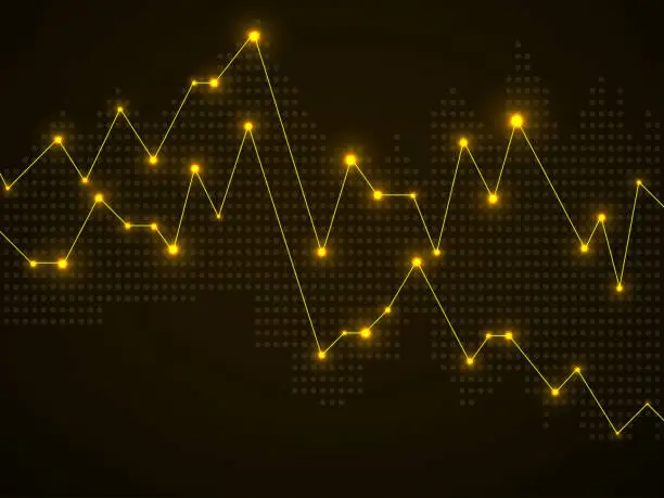 Vector illustration of Stock market with glowing lines and dots. Forex trading graphic design concept. Abstract finance background