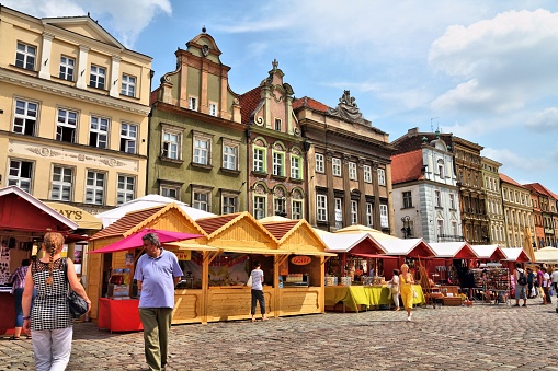 People visit the main square (Rynek) in Poznan city. With 1.7m visitors (2006 data) Poznan is the 3rd most visited city in Poland.