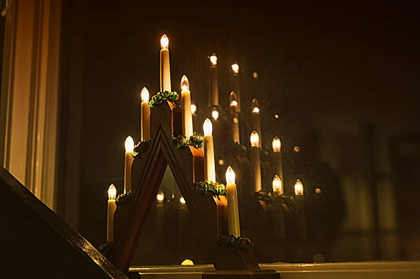 Christmas light on a window, Sweden stock photo