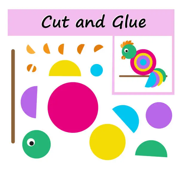 Vector illustration of Educational paper game for kids. Cut parts of the image and glue on the paper. DIY worksheet.