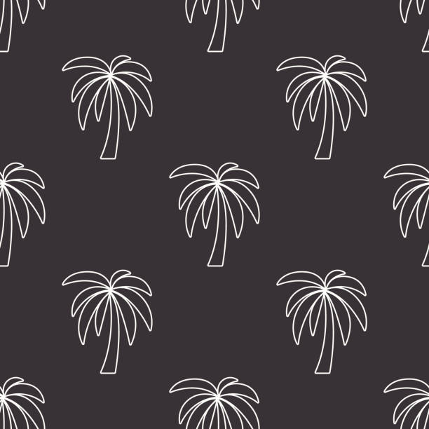 ilustrações de stock, clip art, desenhos animados e ícones de vector seamless pattern with palm trees, palm tree design template, print. palm silhouettes. tropical, vacation, beach, summer concept. vector illustration. front view - tree single word green fruit