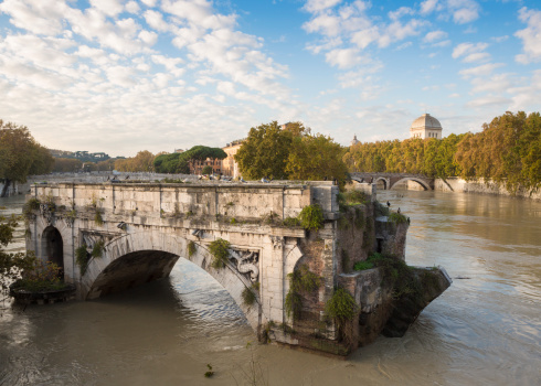 Ponte Rotto and a flooded Tiber River, Rome Italy
