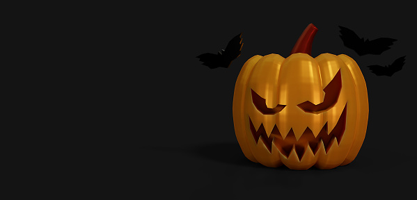 3D stage with pumpkin. Template design for text. Halloween.