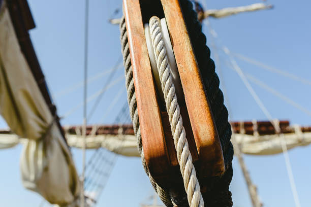 Rigging and ropes on an old sailing ship to sail in summer.